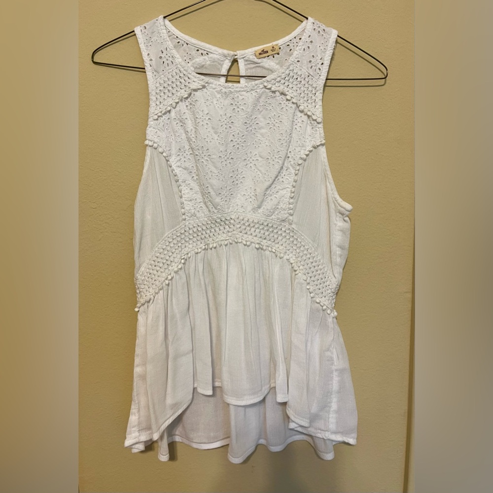 Hollister California Women’s Knit Crochet Crop Tank Top Extra Small Ivory White